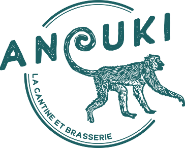 Anouki Restaurant Osnabrück, Dinner, Mittagsmenü, Mittagessen, Lunch, Business-Lunch, Logo Anouki Restaurant petrol-grün, Logo Monkey petrol green