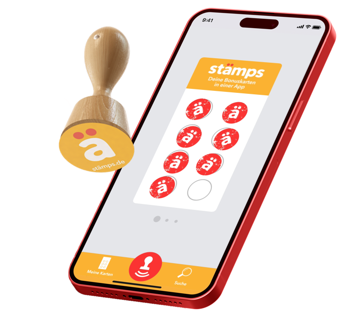 Anouki Kantine Osnabrück, Mittagsmenü, Mittagessen, Lunch, Essen, moderne Küche, Essen zum mitnehmen, Stempel Stämps-App, digitale Stempel­karte, Stämps APP auf Handy visualisiert, jedes 10. to go Gericht gratis